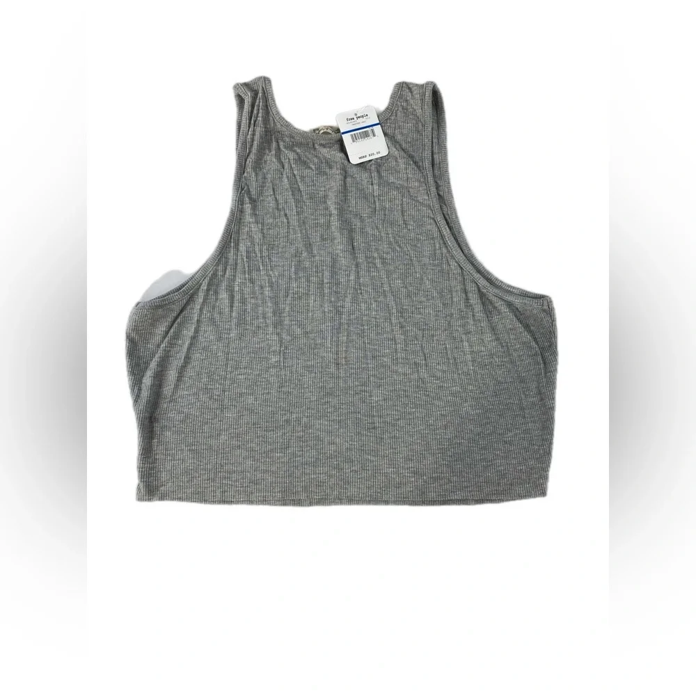 Free People High Neck Ribbed Crop Top Tank Top Heather Gray NWT XL - Picture 7 of 10